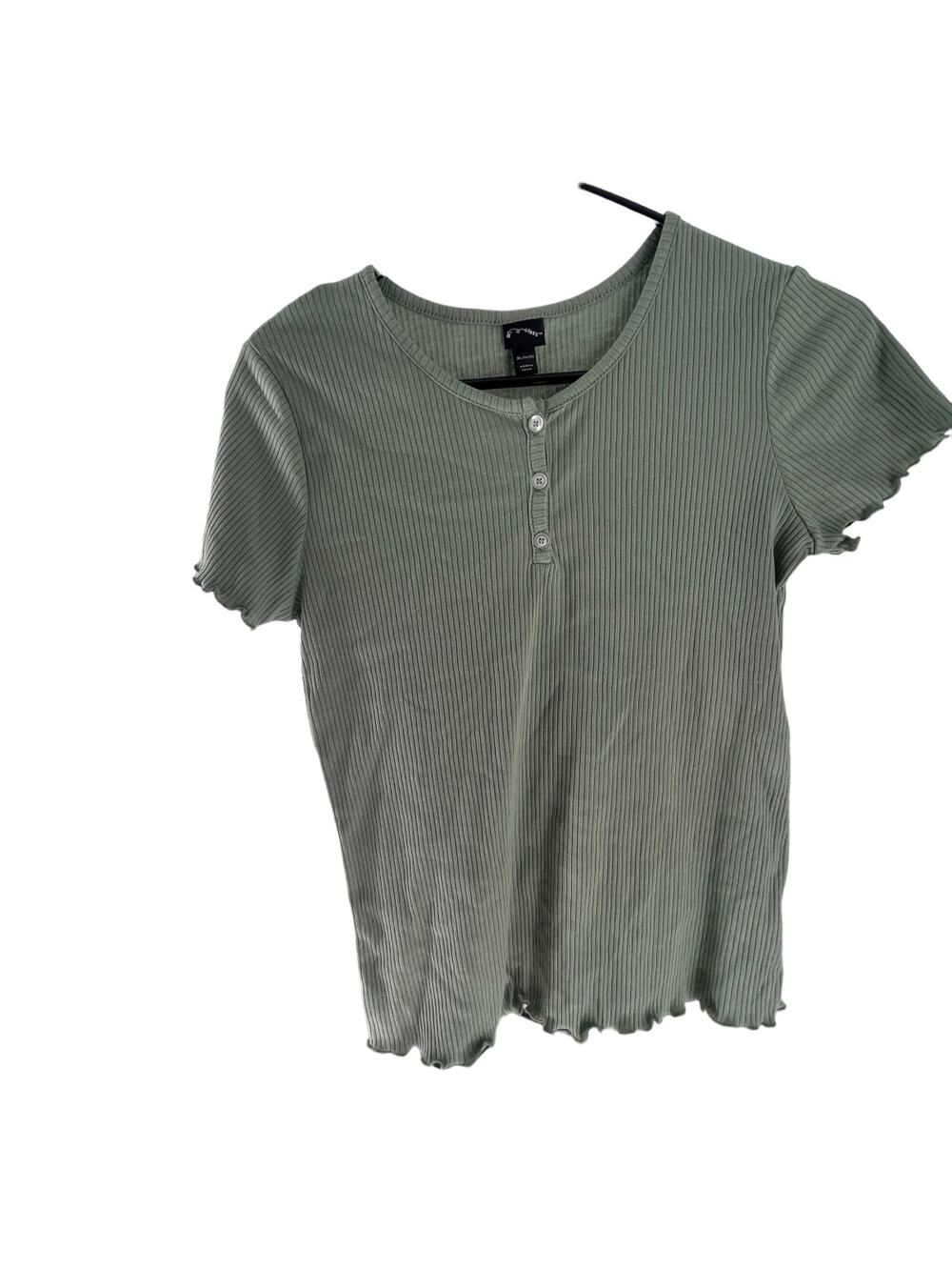 Art Class Girls Green Ribbed Henley Short Sleeve Top Youth Size XL 14/16